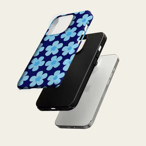 Dark Blue Light Floral Phone Case For Magnetic for iPhone 17 16 15 14 13 12 11 Pro Max Plus Double-layer Anti-Drop Back Cover