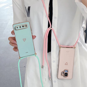Love Heart Crossbody Lanyard Strap Case For Samsung Galaxy S9 S8 S10 Plus Note 8 9 10 Lite 20 Ultra J2 J4 J6 J7 Prime Pro Cover