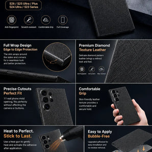 Removable No Residue Full Wrap Faux Leather Rear Skin Anti Scratch Scratch Guard Film for Samsung Galaxy S26 S25 Ultra S24 S23