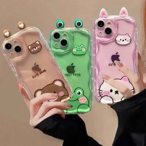 Pink Cat Cute Pand Bear 3D Ears Casing For Samsung Galaxy S26 Ultra S25 FE S24 S23 S22 S21 Ultra Plus FE  A57 A56 A17 5G Case