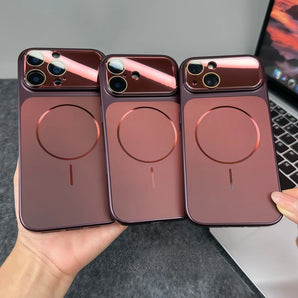 Luxury AG Nano Frosted Glass Large Lens Window Case For iPhone 18 Pro Max 13 14 15 16 17 Pro For Magsafe Anti-drop Protect Cover