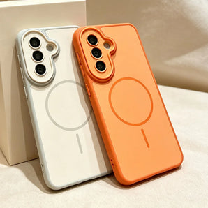 Solid Color Magnetic Phone Case For Samsung Galaxy S26 FE S25 FE S26 S25 S24 S23 Plus S25+S26+ Matte Hard Lens Protection Cover