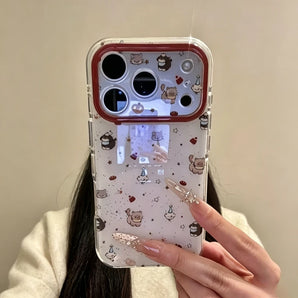 Korean INS Lovely Cat Pattern Phone Case For iPhone 11 12 13 14 15 16 17 18 Pro Max 18 Pro Cartoon Animals Protection Back Cover