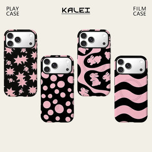 Black Base Pink Minimal Phone Case For Magnetic for iPhone 17 16 15 14 13 12 11 Pro Max Plus Double-layer Anti-Drop Back Cover