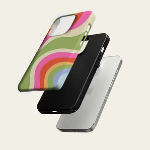 Pastel Curved Color Block Phone Case For Magnetic for iPhone 17 16 15 14 13 12 11 Pro Max Plus Double-layer Anti-Drop Back Cover
