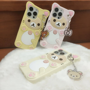 Cute Cartoon 3D Bear Phone Case For iPhone 17 16 15 14 13 12 11 Pro X XS Max XR 6 7 8 Plus 5 5S SE Key Chain Pendant Cover