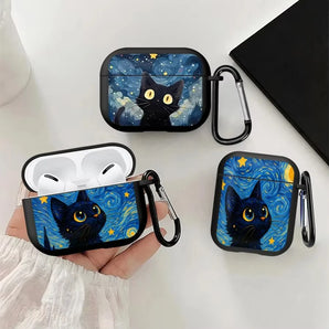 Star Black Cats Pattern Headphone Cover for Airpods Pro3 Pro2 Pro Earphone Case for Airpods 1 2 3 4 with Keychain