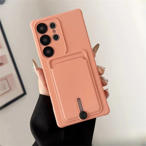 Liquid Silicone Case For Samsung Galaxy S26 S25 S24 S23 S22 S21 Ultra Plus FE Card Holder Case For Samsung A56 A55 A54 A34 A53