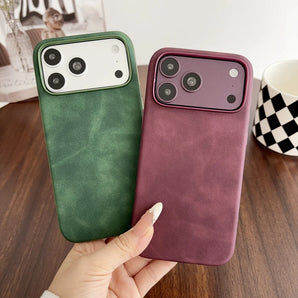 Matte Lambskin Leather Texture Phone Case on For iPhone 18 17 16 15 14 13 Pro Max Shockproof Bumper Metal Button Original Cover