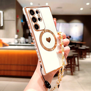Plating TPU Case For Samsung Galaxy S26 S25 S24 S23 S22 S21 Ultra Plus FE S25FE For Magsafe Charge Wrist Lanyard Bracelet Cover