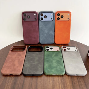 Matte Lambskin Leather Texture Phone Case on For iPhone 18 17 16 15 14 13 Pro Max Shockproof Bumper Metal Button Original Cover