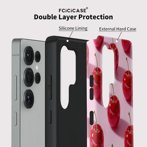 For Samsung Galaxy S23 A16 S20 FE S25 S26 Plus S24 Ultra A56 A26 A36 Red Cherry Print Phone Case Anti-knock Bumper