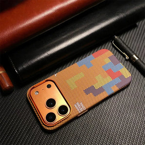 For Magsafe Carbon Fiber Texture Phone Case for iPhone 17 16 15 Pro Max Air Wireless Charging Alloy Lens Matte Hard Armor Cover