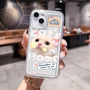 Soft TPU Phone Case For iPhone 11 Funda iPhone 16 15 13 14 12 Pro Max XR X XS 7 8 6 SE Plus 13pro 15pro Cartoon Cat Bumper Cover