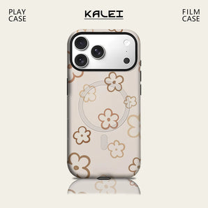 Warm Tan Light Floral Phone Case for IPhone 17 16 15 14 13 Pro Max Plus for Magnetic Single Double-layer Tough Case