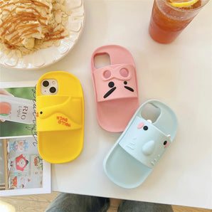 Cute Novelty Slipper Duck Pig Elephant Phone Case for 17 Pro Max Cartoon Animal Silicone Protective Cover for iPhone 16 15 14 13