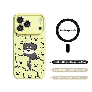 Black Stripe Dog Wireless Charge Phone For iPhone 16 18 17 15 14 Pro Max Cases For iPhone 13 12 Pro Max MagSafe Protect Cover