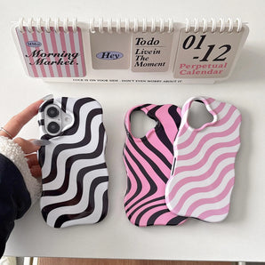 Glossy Pink Black Swirl Pattern Phone Case for iPhone 17 16 15 14 Pro Max - Anti-Scratch Protective Case