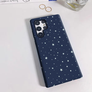 Navy Blue Light Star Decor Phone Case for Samsung Galaxy S25 Ultra S24 S23 Ultra Plus Shockproof Double Layer Back Cover
