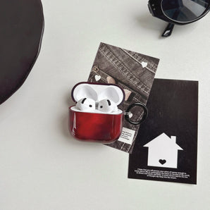 Stylish Wine Red Gradient Smudging Color Contrast Glossy Earphone Case with Black Ring for AirPods 1 2 3 4 Pro 2 Pro 3