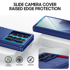 Shockproof Case for Galaxy Z Fold Series with Card Holder, Slide Camera Cover,RFID Blocking,Military Grade Drop Protection-Blue