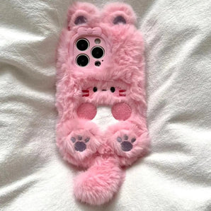 Autumn Winter Cute Plush Cat Phone Case for IPhone 15 14 Pro Max 11 13 12 Mini XR 6 8 7 Plus X XS SE Cute Cover Shockproof Case