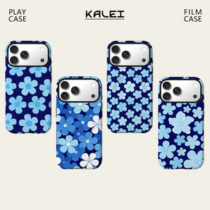 Dark Blue Light Floral Phone Case For Magnetic for iPhone 17 16 15 14 13 12 11 Pro Max Plus Double-layer Anti-Drop Back Cover