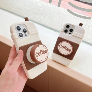 Individualistic Girl Silicone Gel Anti-Drop Case For Coffee Cup Design Cool Shell Bracket For iPhone 17 16 13 14 15 Pro Max/Plus