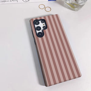 Tan & Blush Thin Vertical Stripe Phone Case for Samsung Galaxy S25 Ultra S24 S23 Ultra Plus Shockproof Double Layer Back Cover