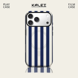 Navy & White Vertical Stripe Phone Case for IPhone 17 16 15 14 13 Pro Max Plus for Magnetic Single Double-layer Tough Case