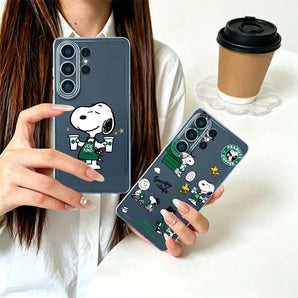 Cute Cartoon S-noopy Coffee Phone Cover Case for Samsung Galaxy S26 Ultra S25 Edge Note 20 Ultra 10 S25Ultra S24 S23 S20 Plus