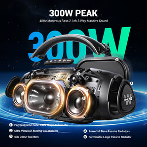 W-KING X20 200W RMS Portable Bluetooth Speakers, Massive Bass Party Boombox IPX7 Waterproof Speaker Large, Loud Outdoor Speaker