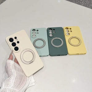 For Samsung Galaxy S23 S24 S25 S26 Ultra Plus Magnetic Stand Phone Case Liquid Silicone Shockproof Magsafe Cover