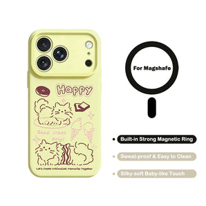 Happy Stripe Cat For MagSafe Phone Case For iPhone 16 18 17 15 Pro Max Cases For iPhone 13 14 12 Pro Max Liquid Silicone Cover