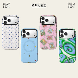 Tiny Blue Star Phone Case For Magnetic for iPhone 17 16 15 14 13 12 11 Pro Max Plus Double-layer Anti-Drop Back Cover