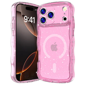 ins Style Wave For Magsafe Glitter Transparent Phone Case For iPhone 15 16 17 Pro Max Plus Lens Protection Wireless Charge Cover