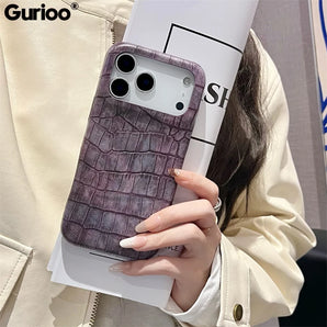 Retro Imitation Crocodile Leather Pattern Phone Case For Apple iPhone 17 16 15 14 13 Pro Max Shockproof Proteciton Cover Coque