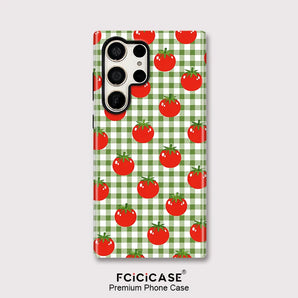 Phone Case For Samsung Galaxy S25 Plus A16 A26 S24 S20 FE S23 Ultra A56 A36 Dual Layer Tomato Grid Pattern Cover