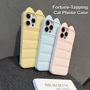 lucky cat stripe pattern silicon phone case for iPhone 16 15 14 13 12 11 Pro Max plus full camera shockproof soft tpu back cover