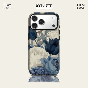 Navy White Peony Phone Case for IPhone 17 16 15 14 13 Pro Max Plus for Magnetic Single Double-layer Tough Case