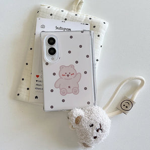Korean Polka Dot Bear Cute Phone Case For Samsung Z Fold 8 ZFold8 Cover with Hand Rope Kawaii Hard Cases For Galaxy Z Fold8 Capa