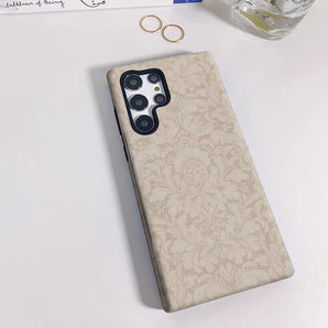 Beige Damask Phone Case for Samsung Galaxy S25 Ultra S24 S23 Ultra Plus Glossy Double-layer Back Cover