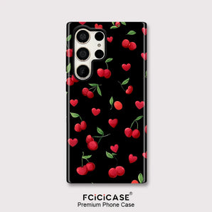 Fashion Acrylic Case For Samsung Galaxy S20 FE S23 Plus S24 Ultra S25 Cherry Love Heart Printing Protective Cover