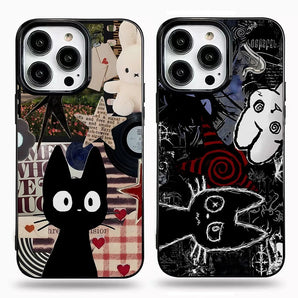 Luxury Cute Black Cat Phone Case for iPhone 17 16 15 14 13 12 11 Air Pro Max X XS XR XSMax 7 8 Plus Glossy Film Hard PC Cover