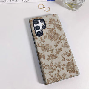 Beige Peony Phone Case for Samsung Galaxy S25 Ultra S24 S23 Ultra Plus Glossy Double-layer Back Cover