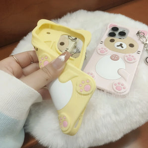 Cute Cartoon 3D Bear Phone Case For iPhone 17 16 15 14 13 12 11 Pro X XS Max XR 6 7 8 Plus 5 5S SE Key Chain Pendant Cover