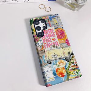 Amore in Italia Phone Case for Samsung Galaxy S25 Ultra S24 S23 Ultra Plus Glossy Double-layer Back Cover