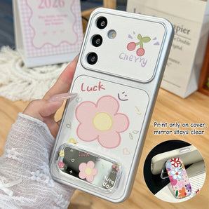 Flower Pattern Faux Leather Phone Case For Samsung S26 Ultra S26 Plus S25 S24 S23Ultra A56 A36 TPU Back Cover With Stand/Lanyard