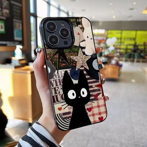 Luxury Cute Black Cat Phone Case for iPhone 17 16 15 14 13 12 11 Air Pro Max X XS XR XSMax 7 8 Plus Glossy Film Hard PC Cover