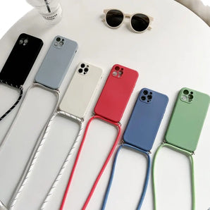 Crossbody Cord Phone Case For OPPO Find X9 X8 Reno 15 Pro 15F Realme 14 13 C85 C63 Necklace Strap Lanyard Liquid Silicone Cover